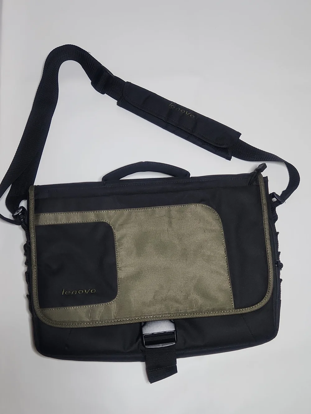 Lenovo Black and Olive Green Laptop Messenger Bag